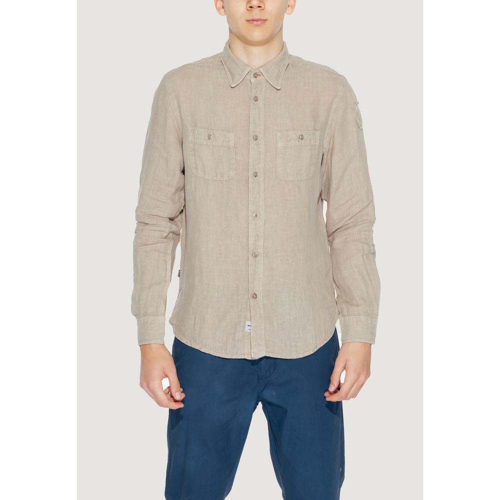 Men's Blauer beige linen shirt, long-sleeved, spring/summer collection, 100% linen composition.