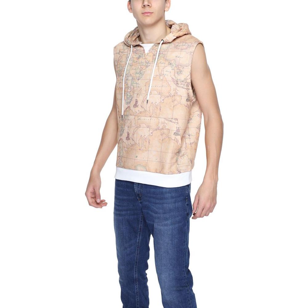 Alviero Martini Prima Classe beige polyester men's hoodie with map pattern from the Spring/Summer collection.
