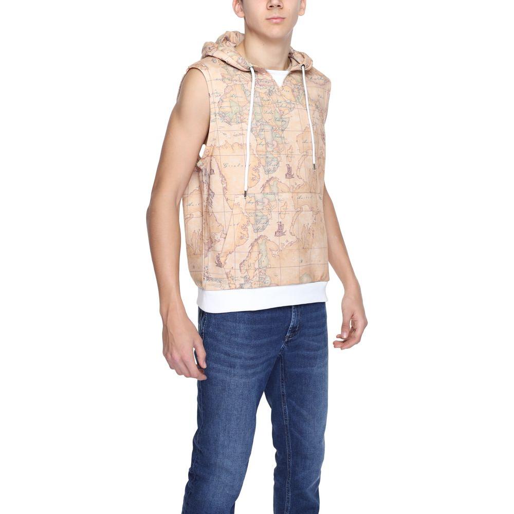 Alviero Martini Prima Classe beige polyester hoodie for men, sleeveless with map pattern, ideal for spring/summer collection.