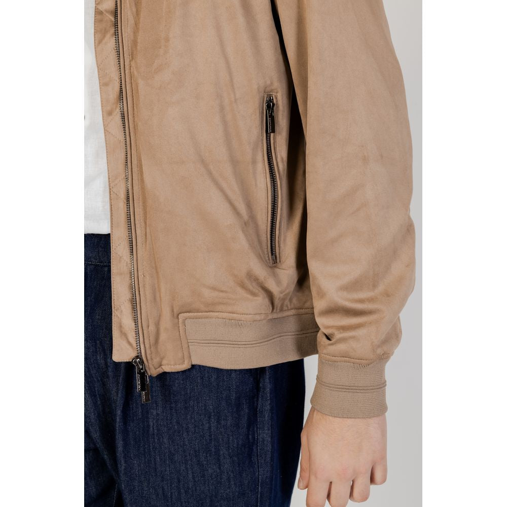 Men's Hamaki-Ho gray polyester jacket, spring/summer collection, featuring zippered pocket and cuff details.