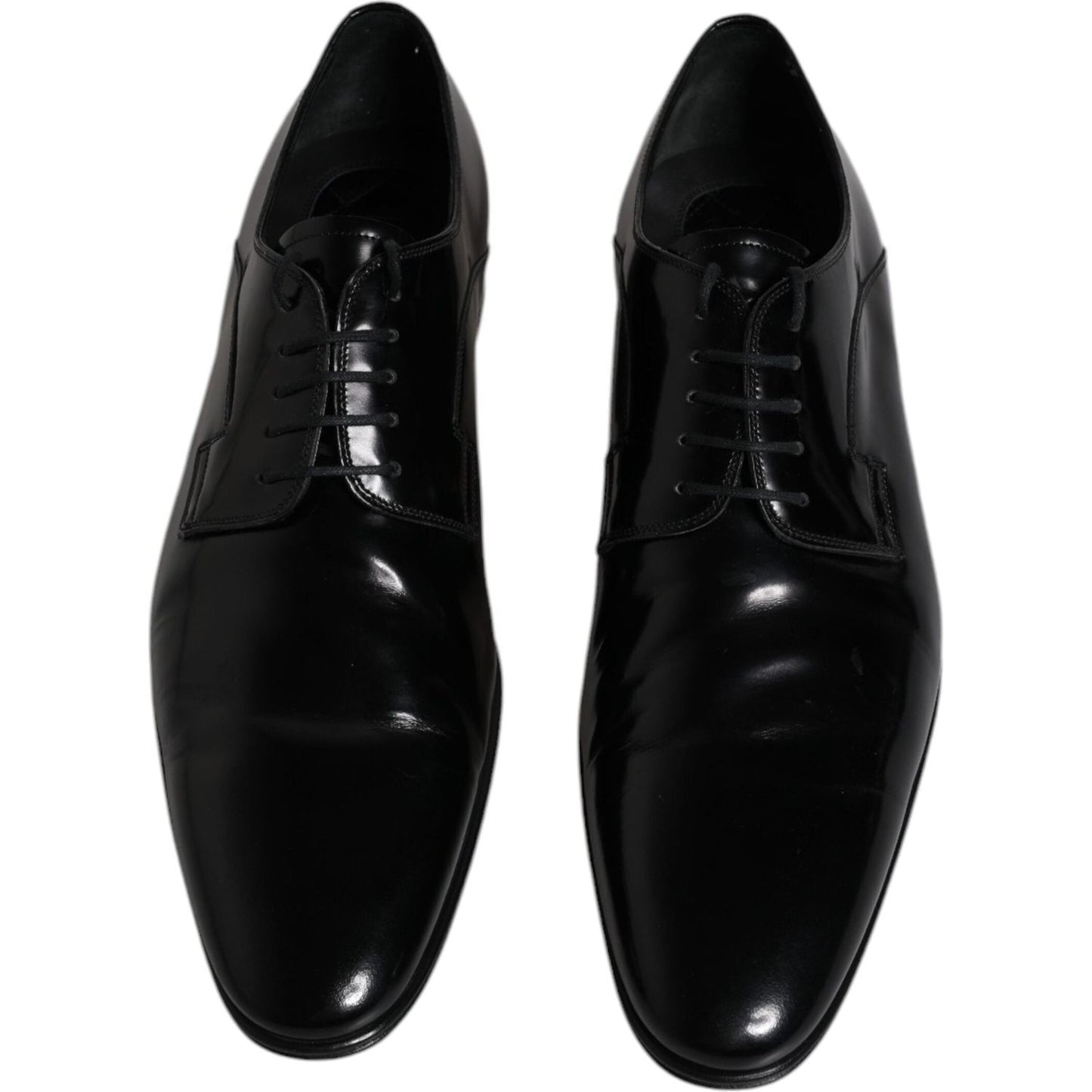 Dolce & Gabbana black leather lace-up Derby formal shoes, featuring calf leather and logo details, crafted in Italy.