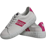 Versace White Pink Greca Print Platform Low Top Sneakers Shoes MV6392-42