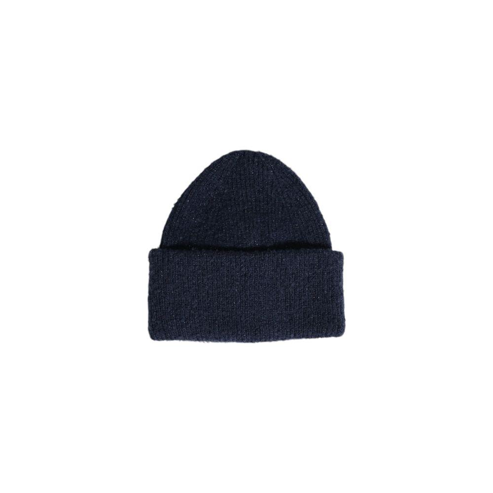 Pieces Blue Recycled Polyester Hat, sustainable winter beanie for women with metallic fibers, eco-friendly fashion accessory.