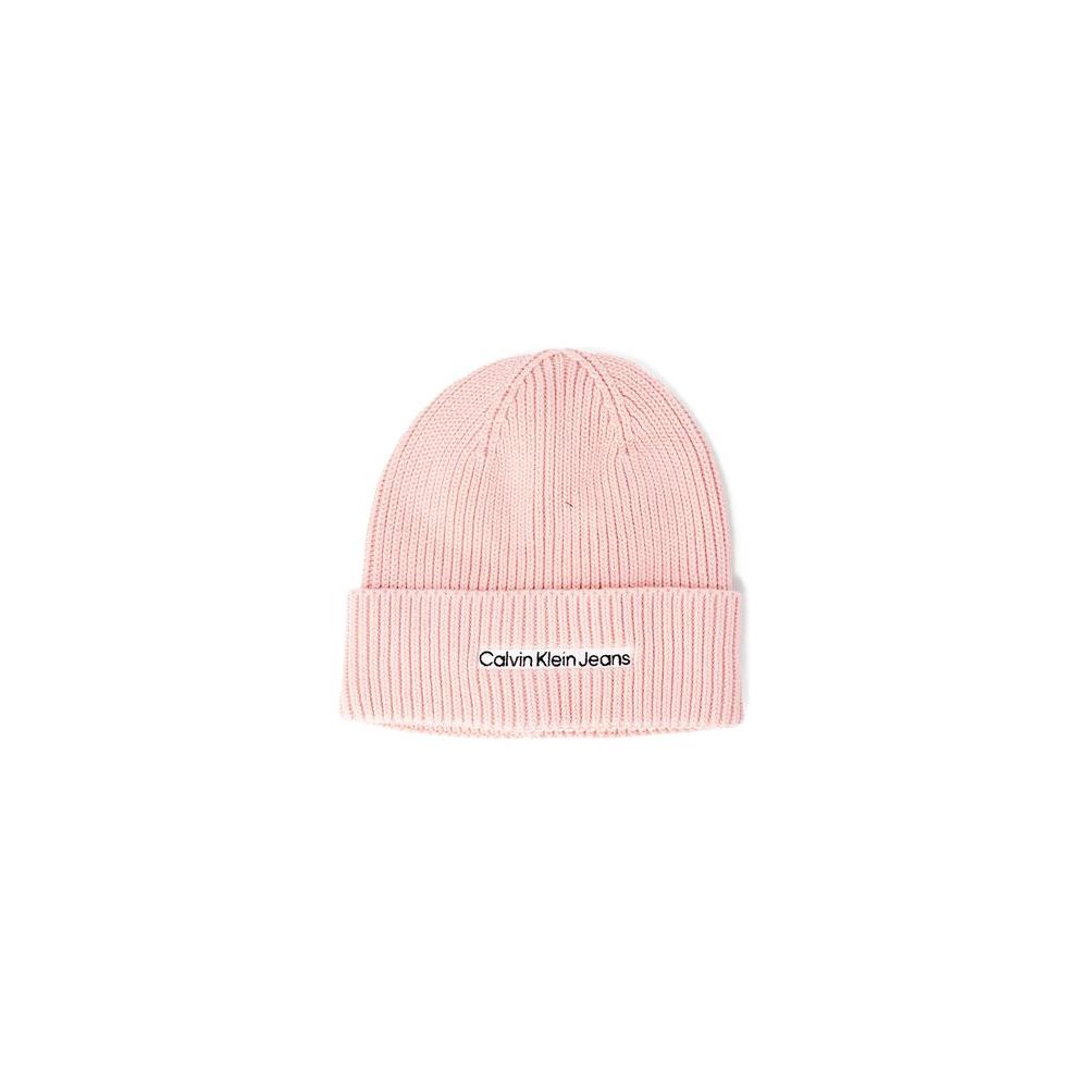 Calvin Klein Jeans multicolor cotton beanie, ribbed design with embroidered logo, ideal for women's winter fashion and outdoor adventures.