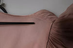 Alberta Ferretti Brown Silk Short Sleeves V-neck Pleated Top TSH86782-40