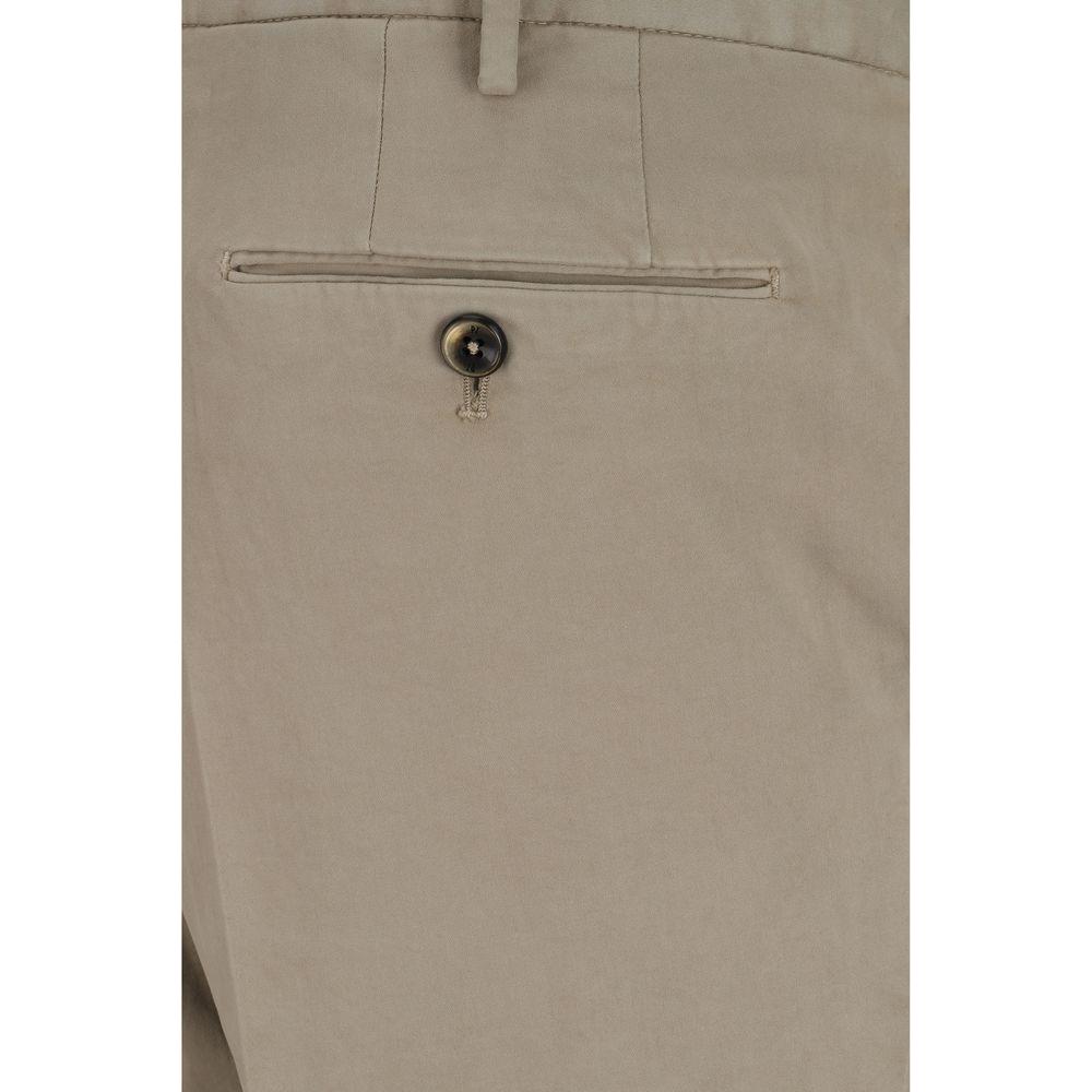 Close-up of beige cotton PT Torino pants showcasing back welt pocket with button detail, highlighting elegant design and craftsmanship.