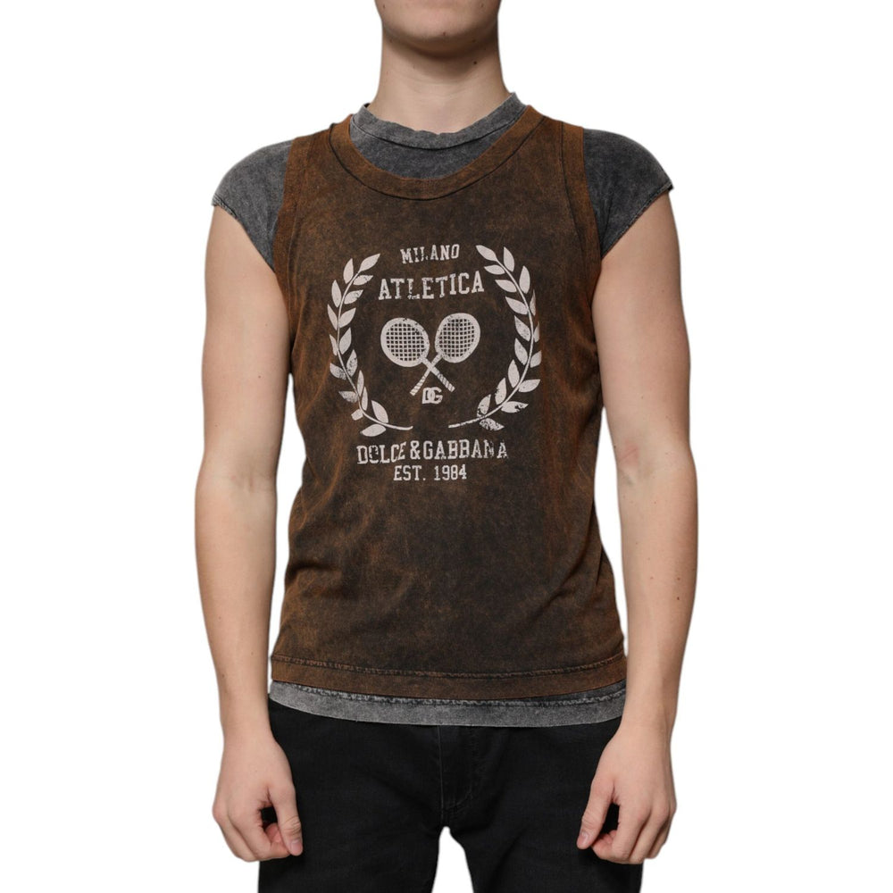Dolce & Gabbana Brown Cotton Crew Neck Sleeveless T-shirt TSH87327-52