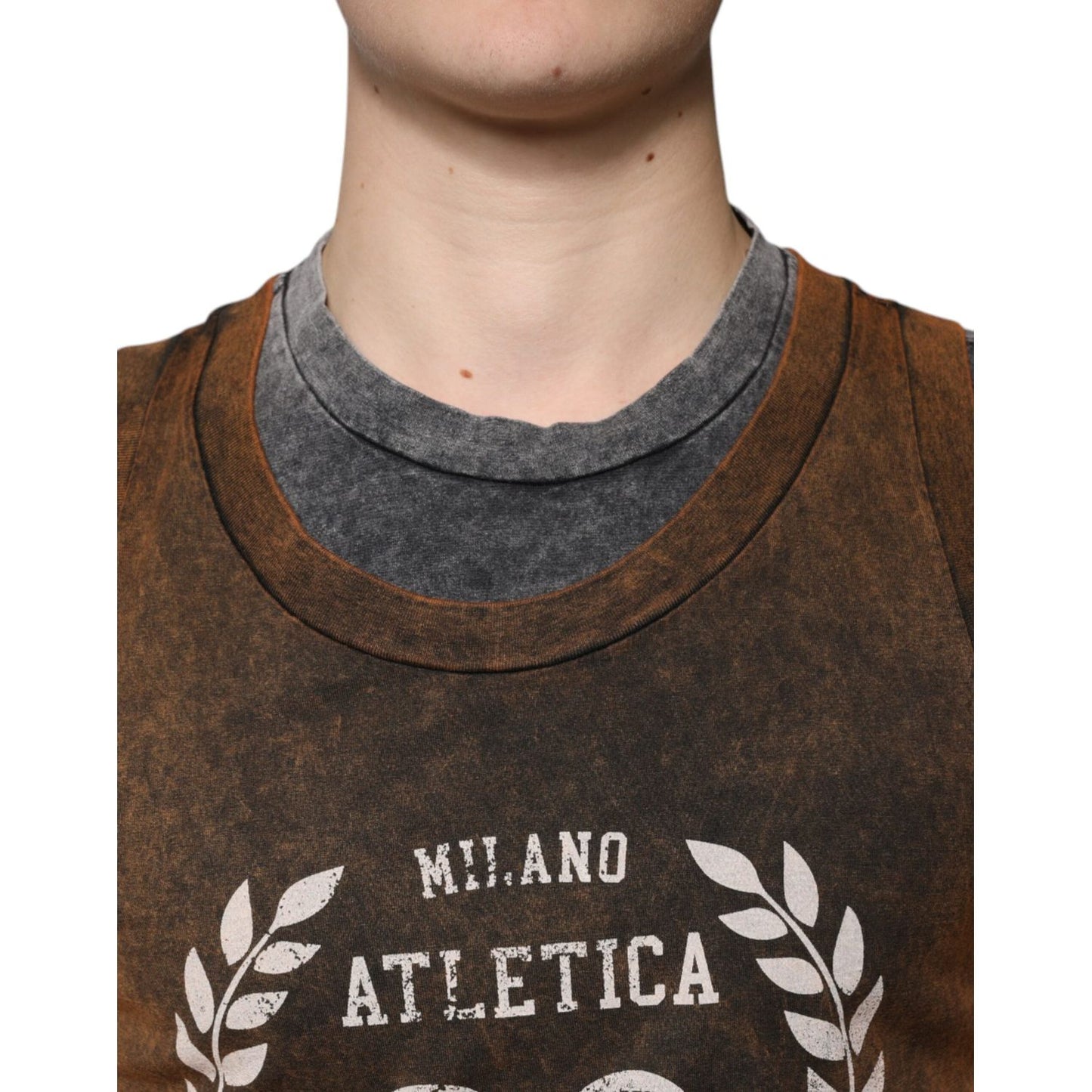 Dolce & Gabbana Brown Cotton Crew Neck Sleeveless T-shirt TSH87327-52