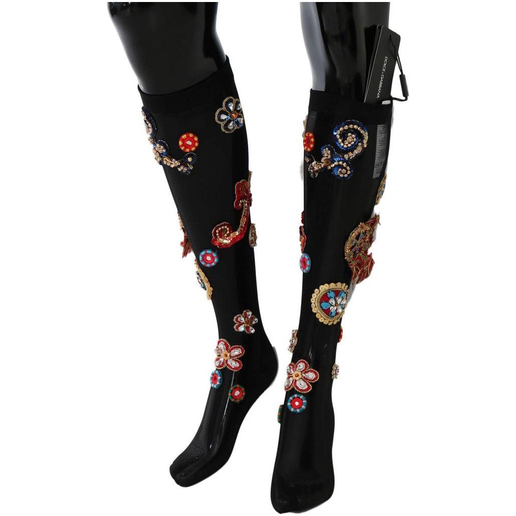 Dolce & Gabbana Black Stretch Carretto Crystal Socks SCS60-1