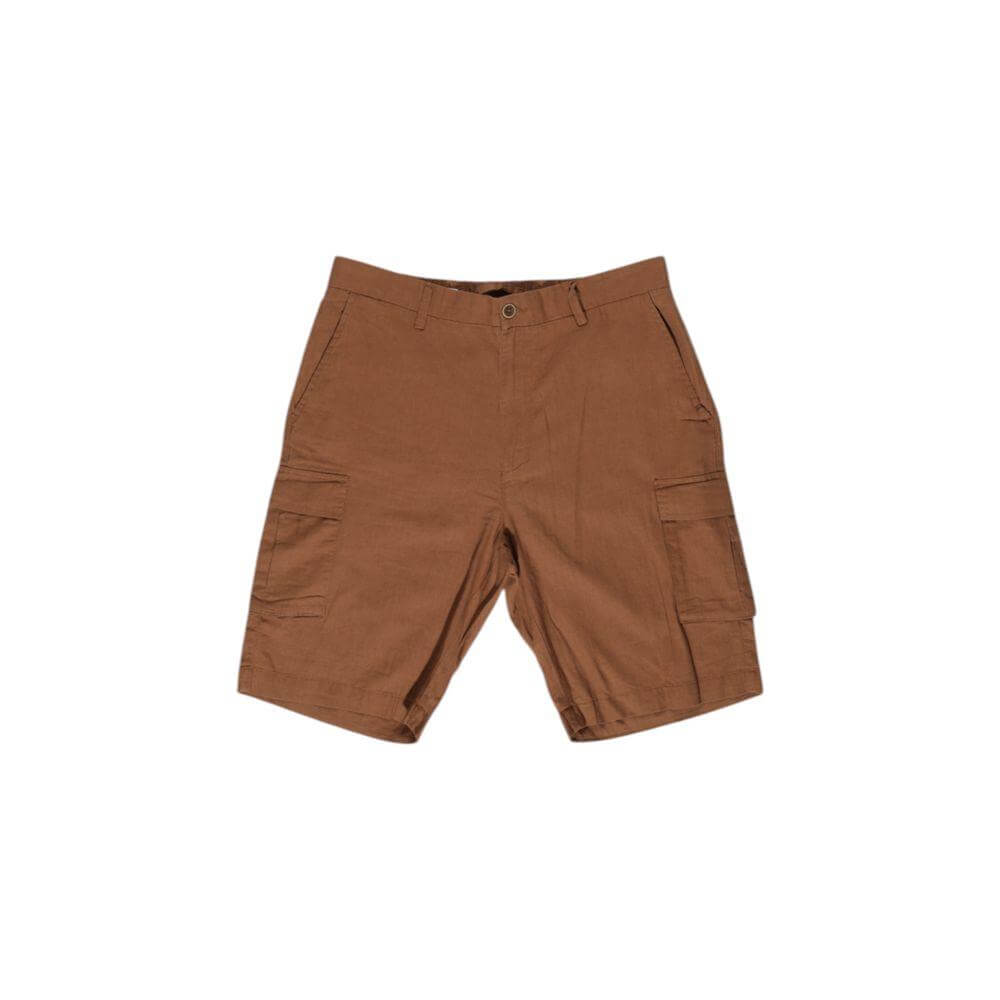 Hamaki-Ho brown linen and cotton men's Bermuda shorts for fall/winter collection, featuring a casual style.