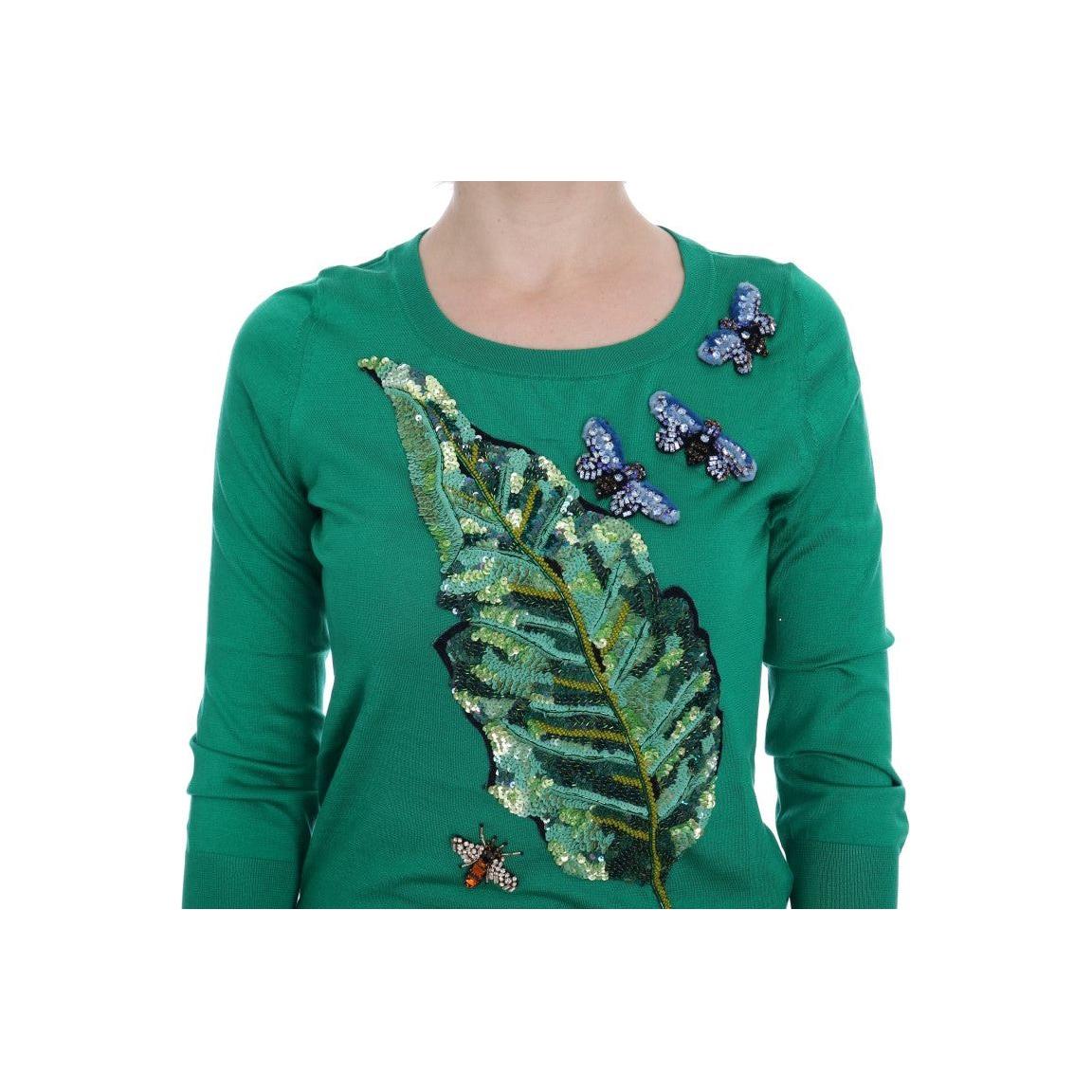 Dolce & Gabbana Green Silk Crystal Banana Sweater TSH1112-3