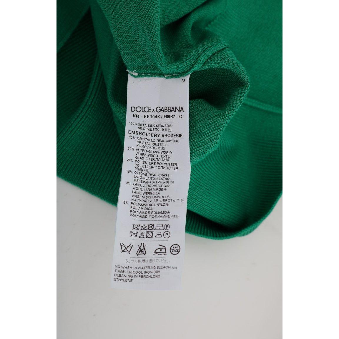 Dolce & Gabbana Green Silk Crystal Banana Sweater TSH1112-3