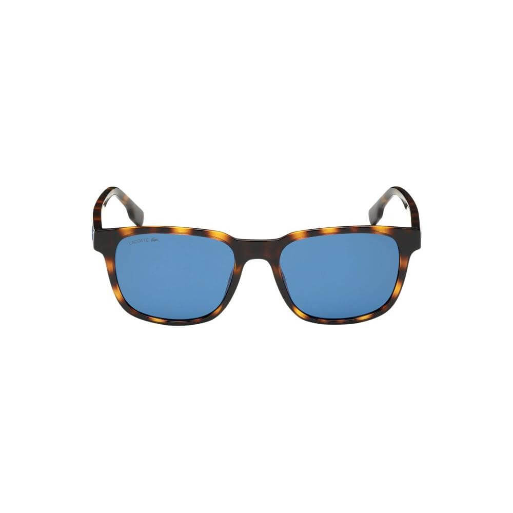 Lacoste brown injected sunglasses with blue lenses, style L980SRG-242, featuring measurements 54/18/145 mm for men.