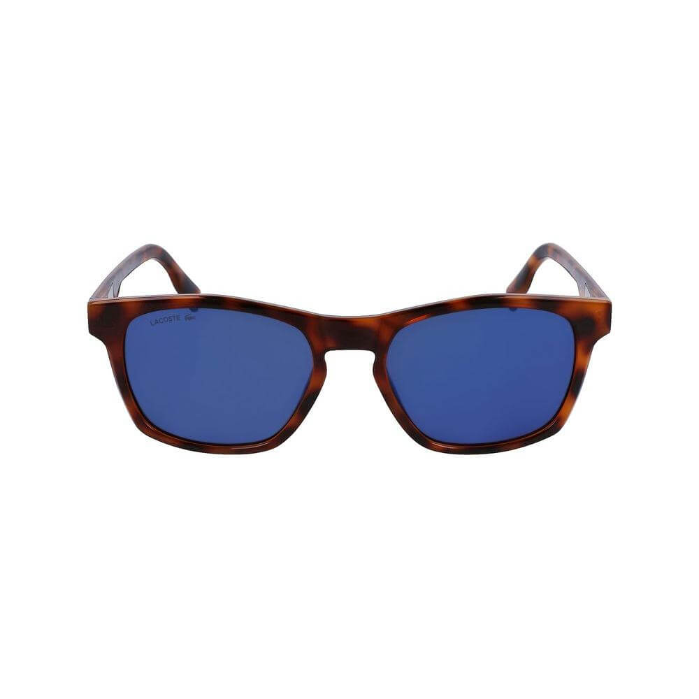 Lacoste brown bio injected sunglasses with blue lenses, model L988S-240, size 54/18/145 mm, eco-friendly design, category 3.
