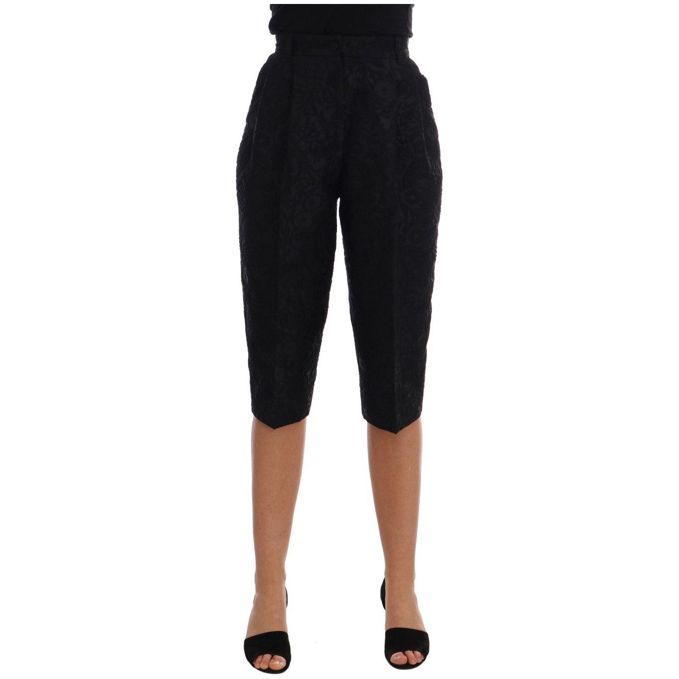 Dolce & Gabbana Black Brocade High Waist Capri Shorts Jeans & Pants