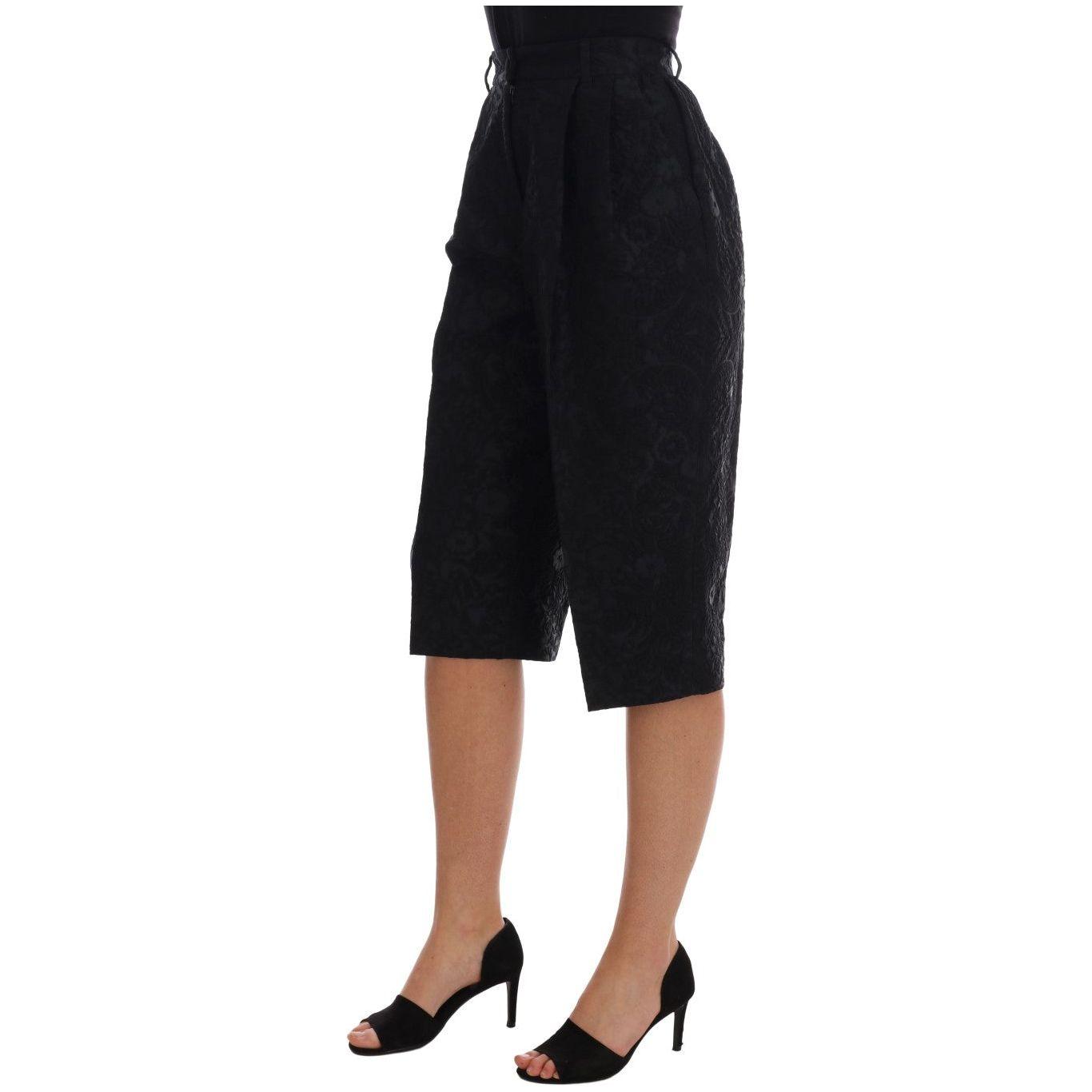 Dolce & Gabbana Black Brocade High Waist Capri Shorts Jeans & Pants