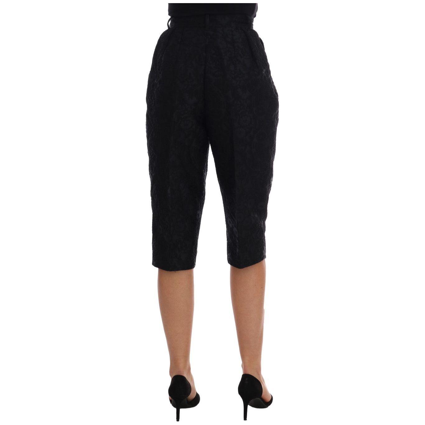 Dolce & Gabbana Black Brocade High Waist Capri Shorts Jeans & Pants
