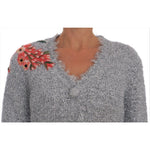 Dolce & Gabbana Silver Cardigan Floral Applique Sweater TSH1901-2