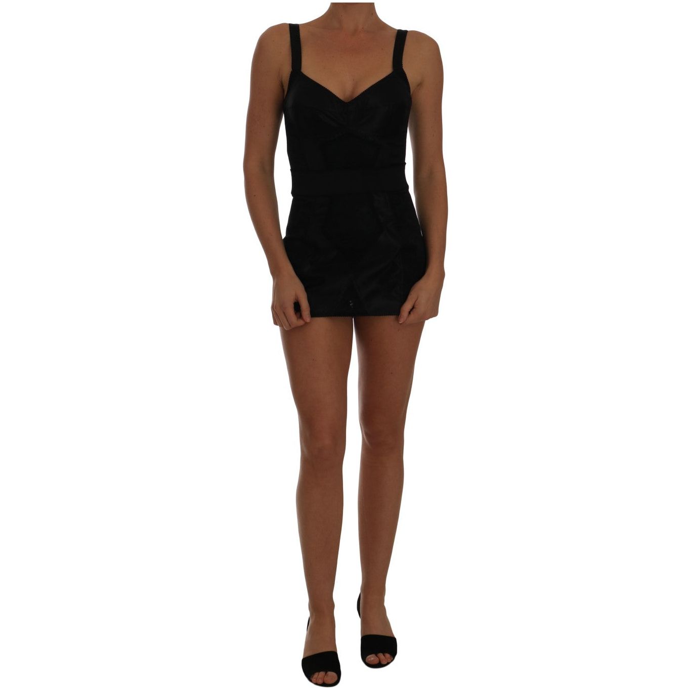 Dolce & Gabbana Romper Bodysuit Black Floral Stretch Dress TSH2401-44