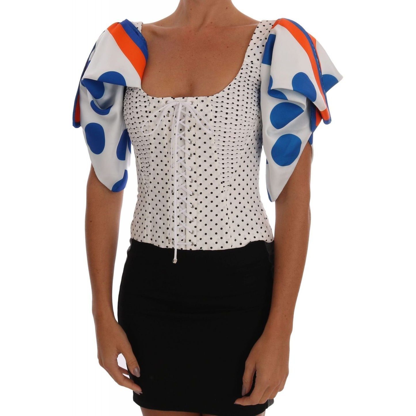 Dolce & Gabbana White Polka Silk Corset Bustier Top TSH1521-38