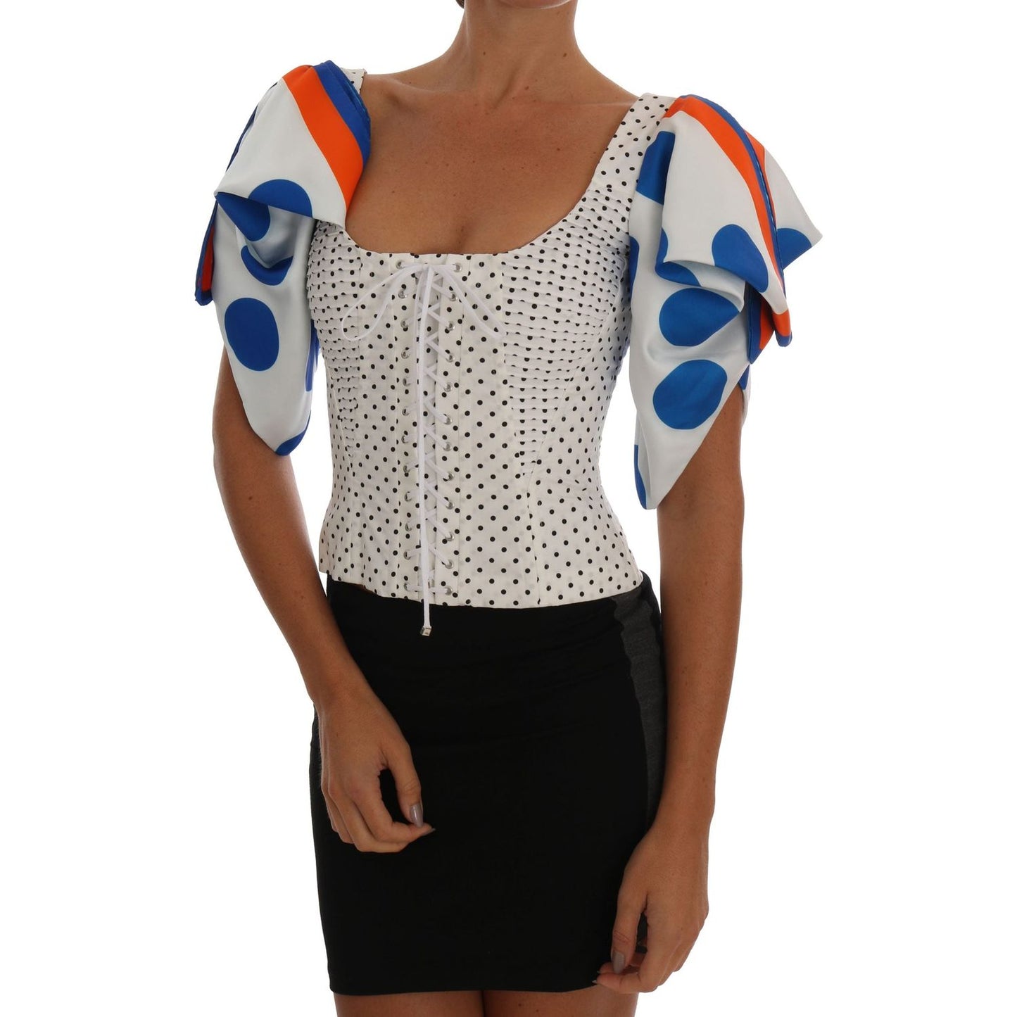 Dolce & Gabbana White Polka Silk Corset Bustier Top TSH1521-38