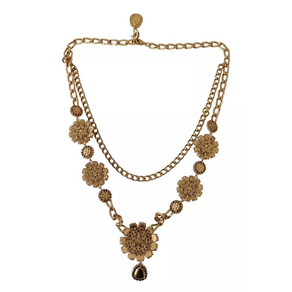 Dolce & Gabbana Gold Tone Floral Crystals Purple Embellished Necklace SMY100664