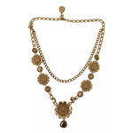 Dolce & Gabbana Gold Tone Floral Crystals Purple Embellished Necklace SMY100664