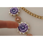 Dolce & Gabbana Gold Tone Floral Crystals Purple Embellished Necklace SMY100664