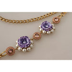 Dolce & Gabbana Gold Tone Floral Crystals Purple Embellished Necklace SMY100664