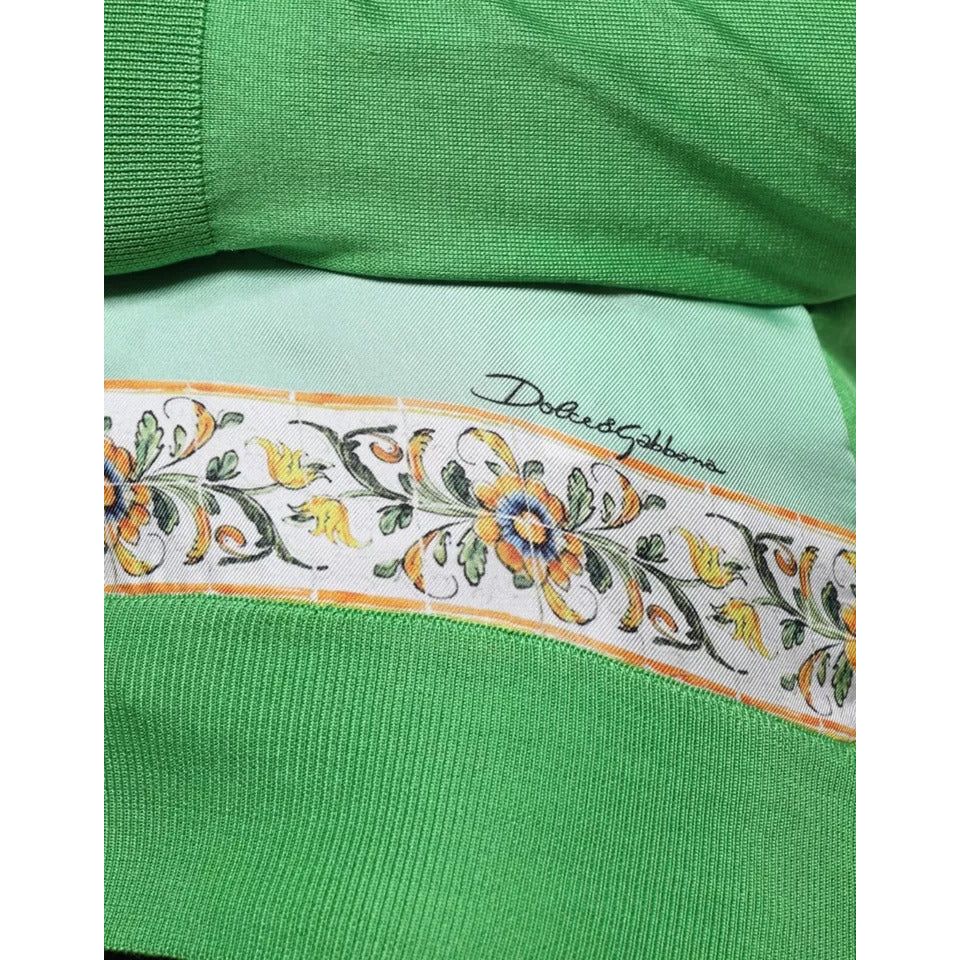 Dolce & Gabbana Green Silk Granita Al Limone Long Sleeves Sweater TSH86573-36