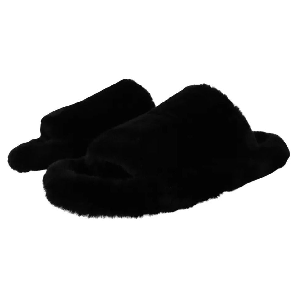 Dolce & Gabbana Black Polyester Faux Fur Mens Flats Sandals Shoes MV4804-44.5