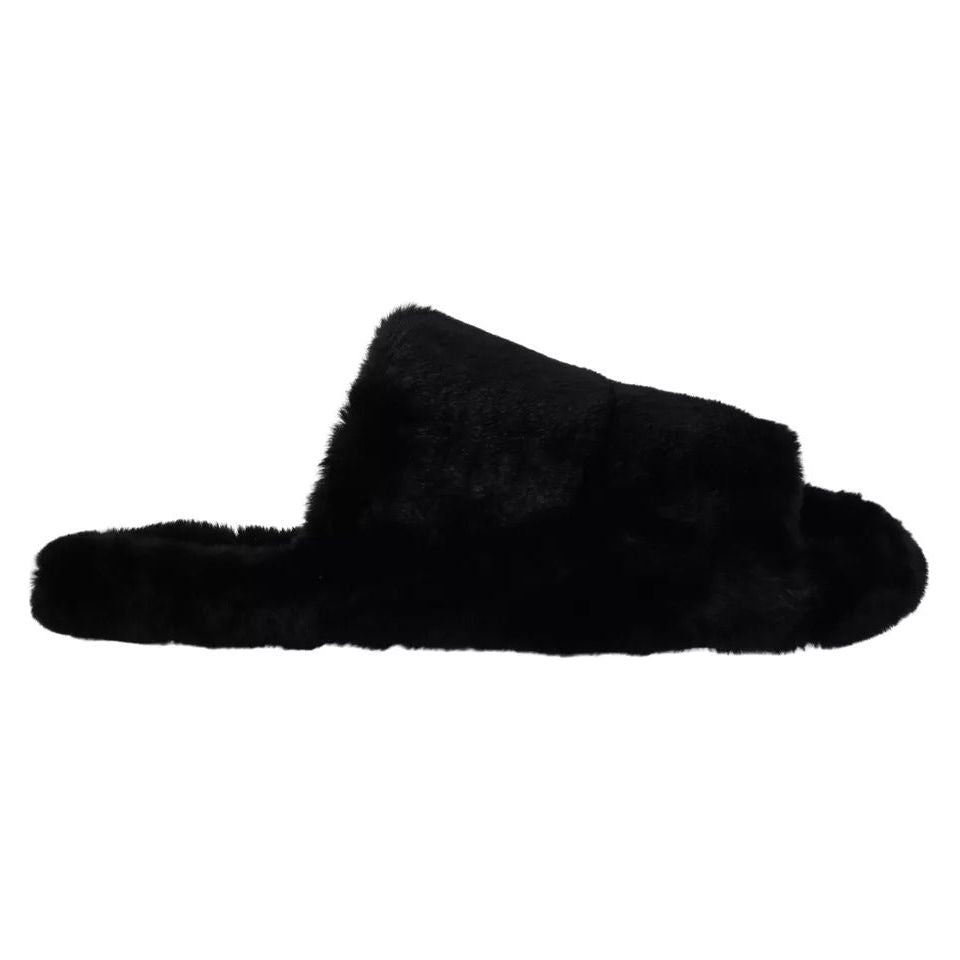 Dolce & Gabbana Black Polyester Faux Fur Mens Flats Sandals Shoes MV4804-44.5