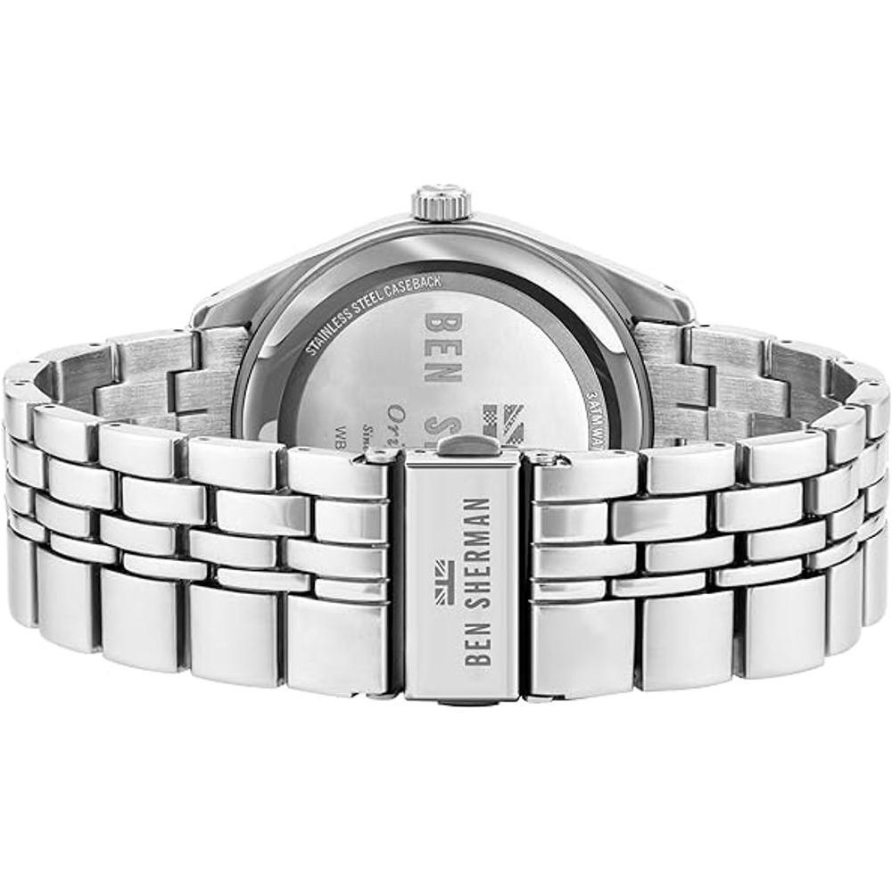 Back view of Ben Sherman gray stainless steel watch showing clasp and detailing on the bracelet.