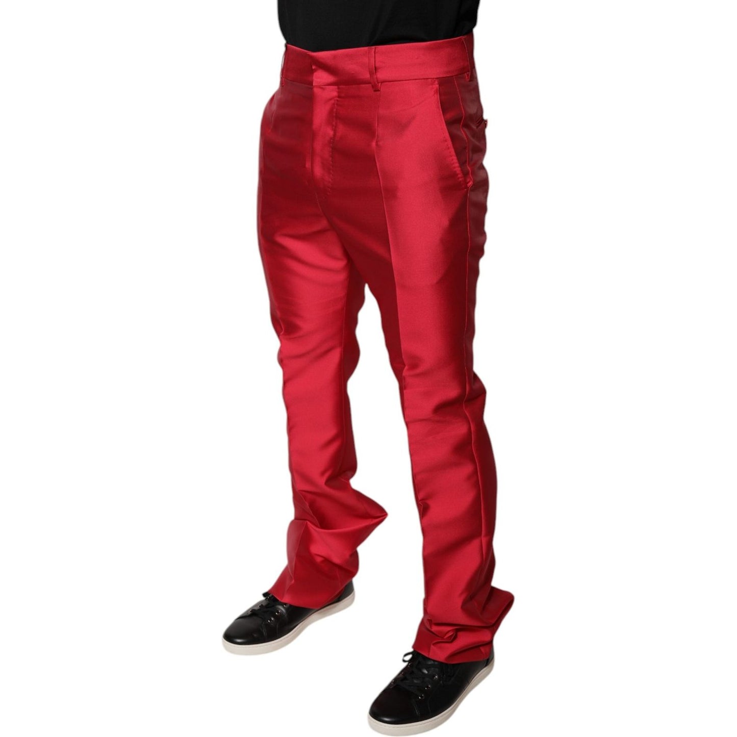 Dolce & Gabbana Red Silk Slim Fit Mid Waist Dress Formal Pants PAN75778-48