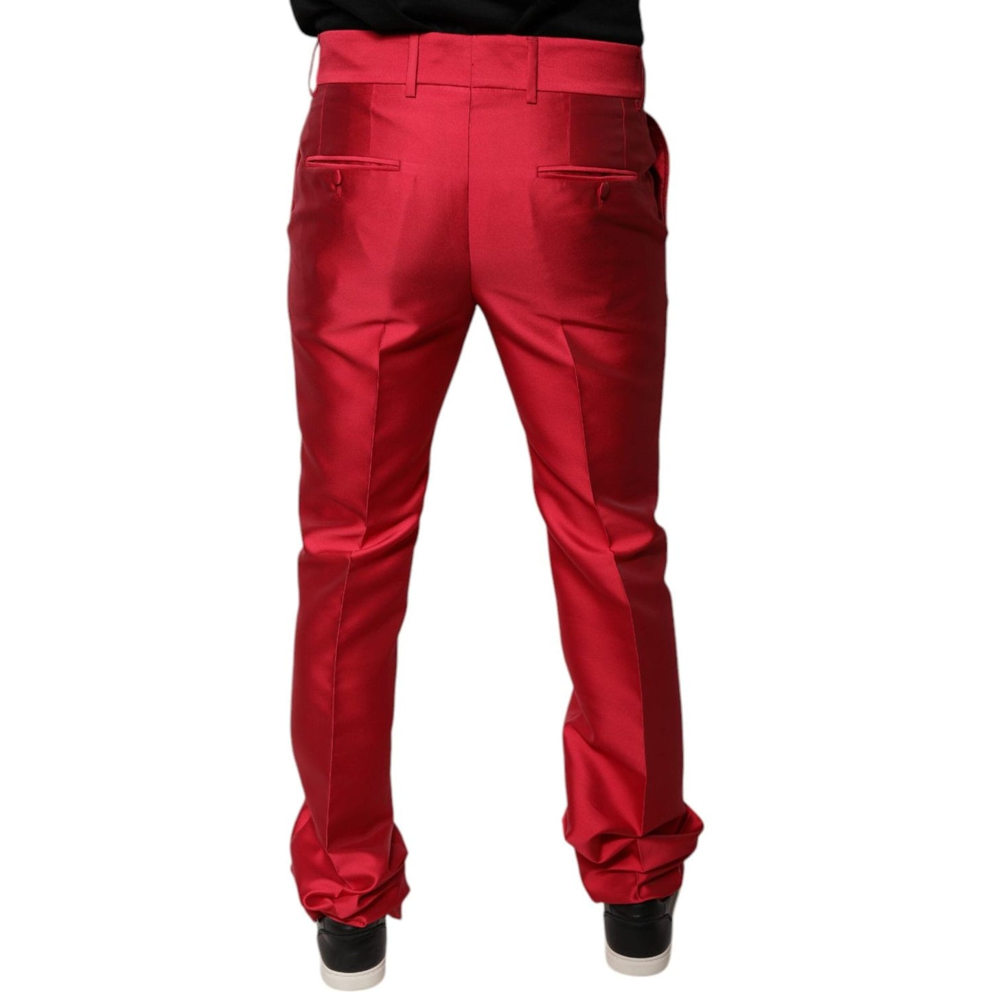 Dolce & Gabbana Red Silk Slim Fit Mid Waist Dress Formal Pants PAN75778-48