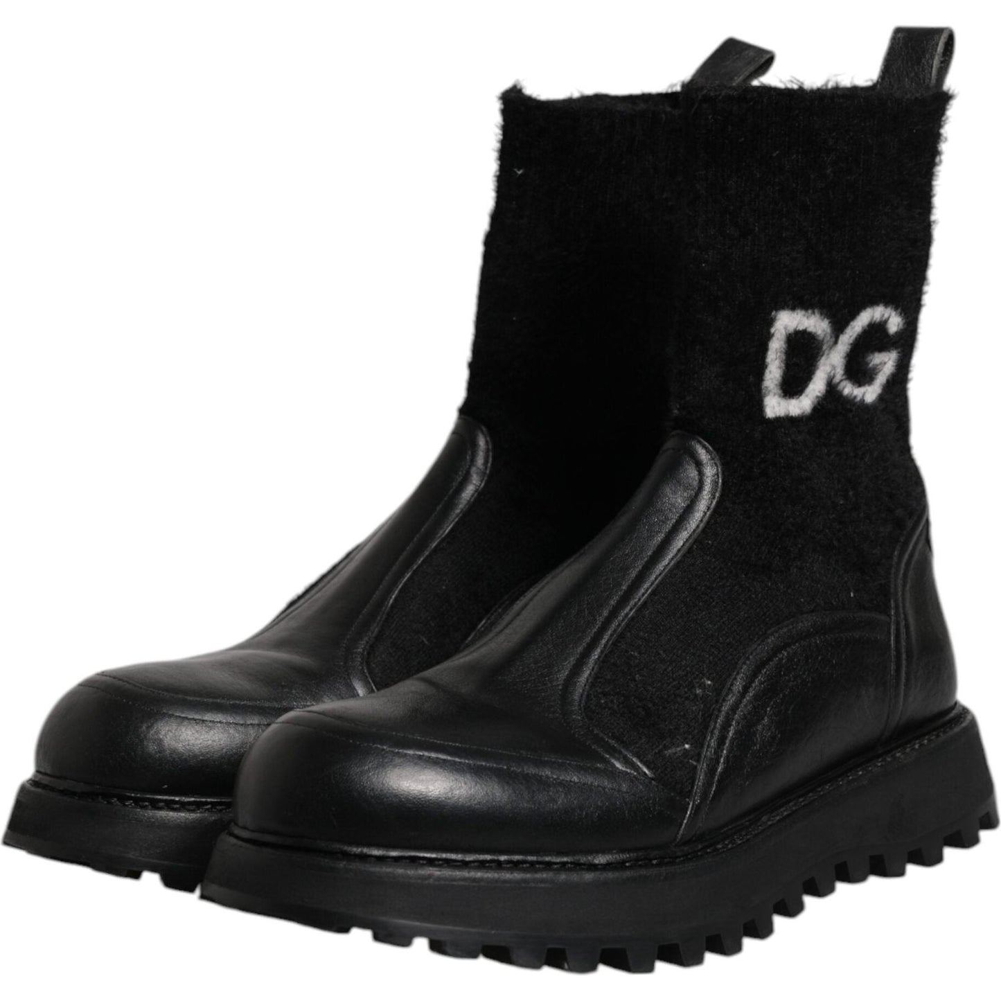 Dolce & Gabbana Black DG Logo Horse Sock Ankle Boots Shoes MV6679-44