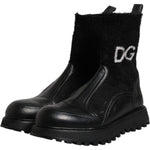 Dolce & Gabbana Black DG Logo Horse Sock Ankle Boots Shoes MV6679-44