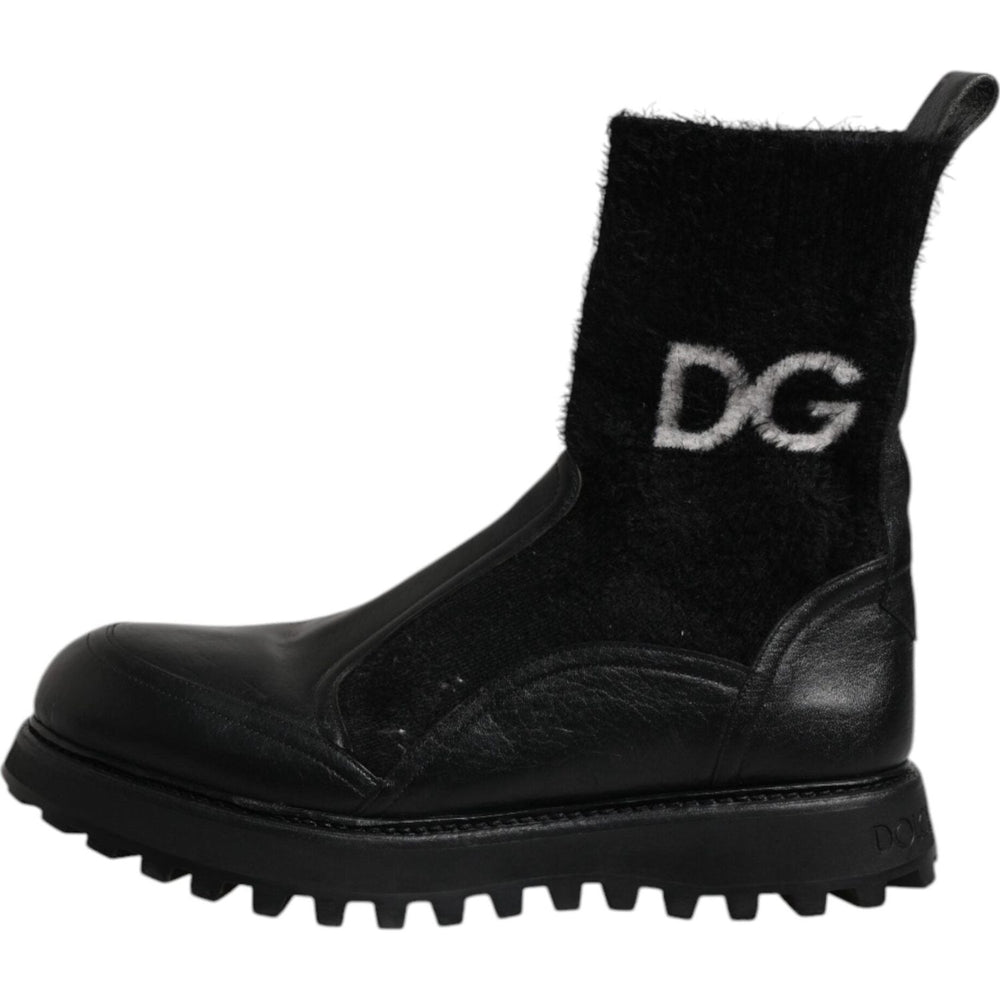 Dolce & Gabbana Black DG Logo Horse Sock Ankle Boots Shoes MV6679-44