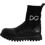 Dolce & Gabbana Black DG Logo Horse Sock Ankle Boots Shoes MV6679-44