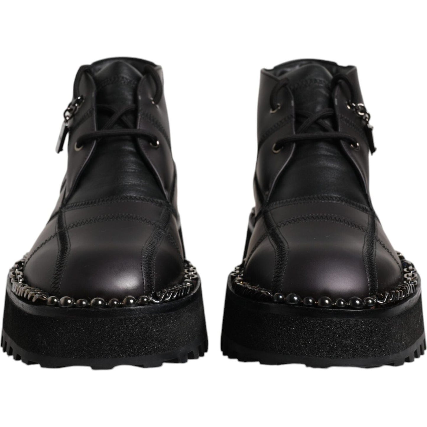 Dolce & Gabbana Black Leather Lace Up Ankle Boots Shoes MV6699-44