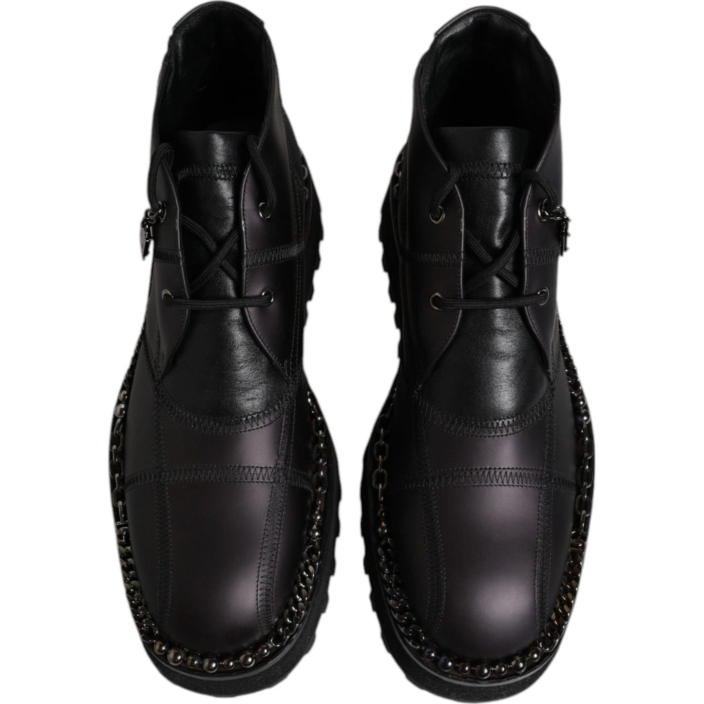 Dolce & Gabbana Black Leather Lace Up Ankle Boots Shoes MV6699-44