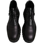 Dolce & Gabbana Black Leather Lace Up Ankle Boots Shoes MV6699-44