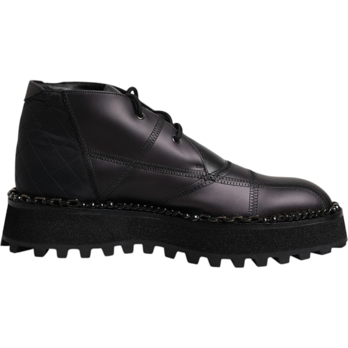 Dolce & Gabbana Black Leather Lace Up Ankle Boots Shoes MV6699-44