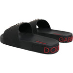 Dolce & Gabbana Black Leather Slides Sandals Beachwear Shoes MV6750-41