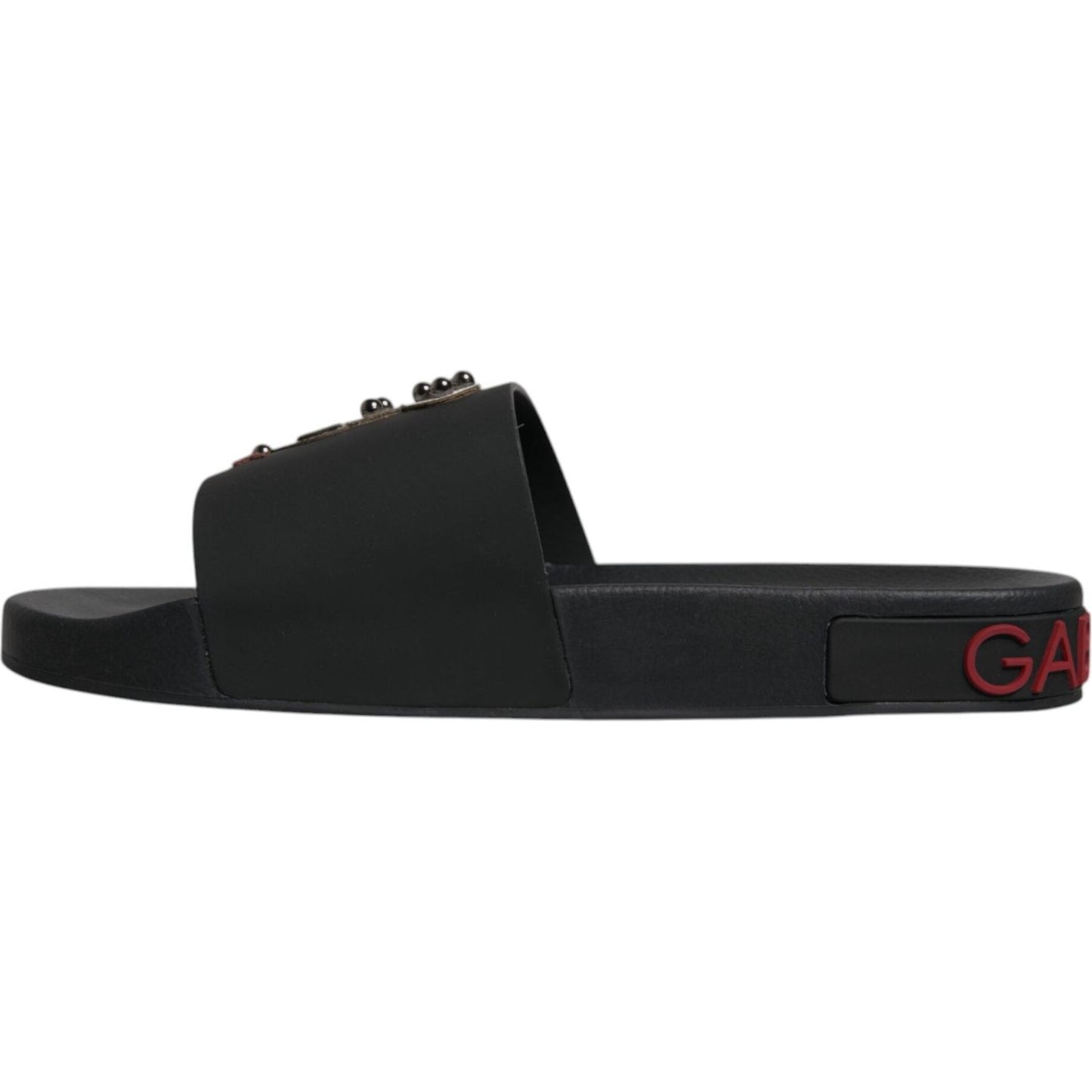 Dolce & Gabbana Black Leather Slides Sandals Beachwear Shoes MV6750-41
