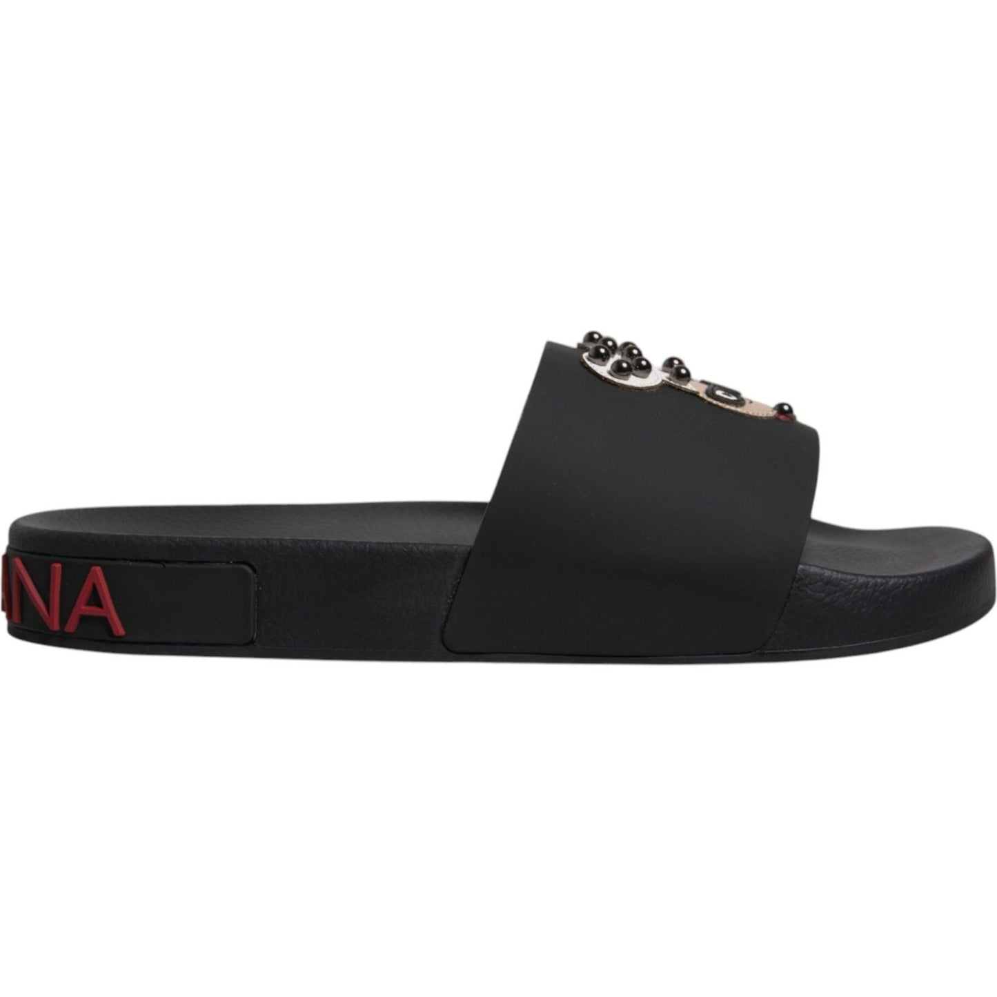 Dolce & Gabbana Black Leather Slides Sandals Beachwear Shoes MV6750-41