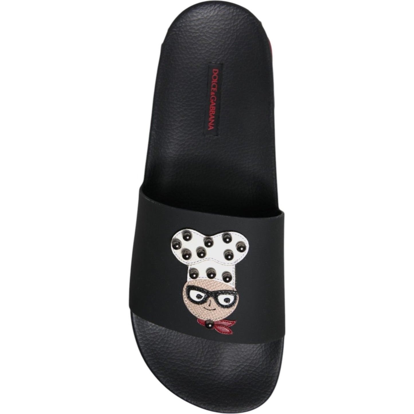 Dolce & Gabbana Black Leather Slides Sandals Beachwear Shoes MV6750-41
