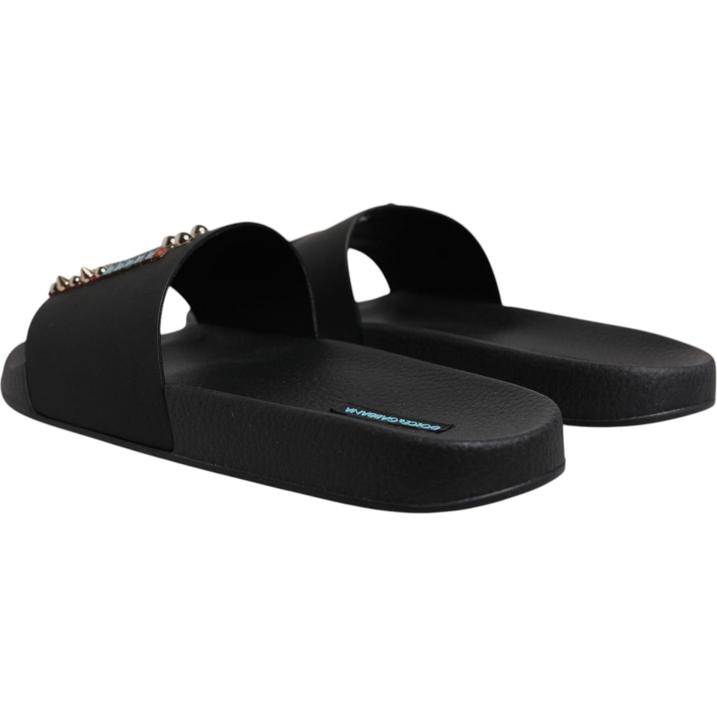 Dolce & Gabbana Black Divers Leather Flats Slides Sandals Beachwear Shoes MV6766-43