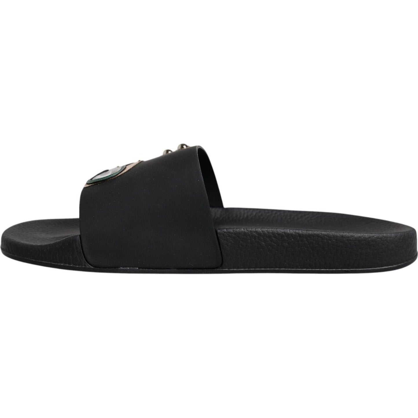 Dolce & Gabbana Black Divers Leather Flats Slides Sandals Beachwear Shoes MV6766-43