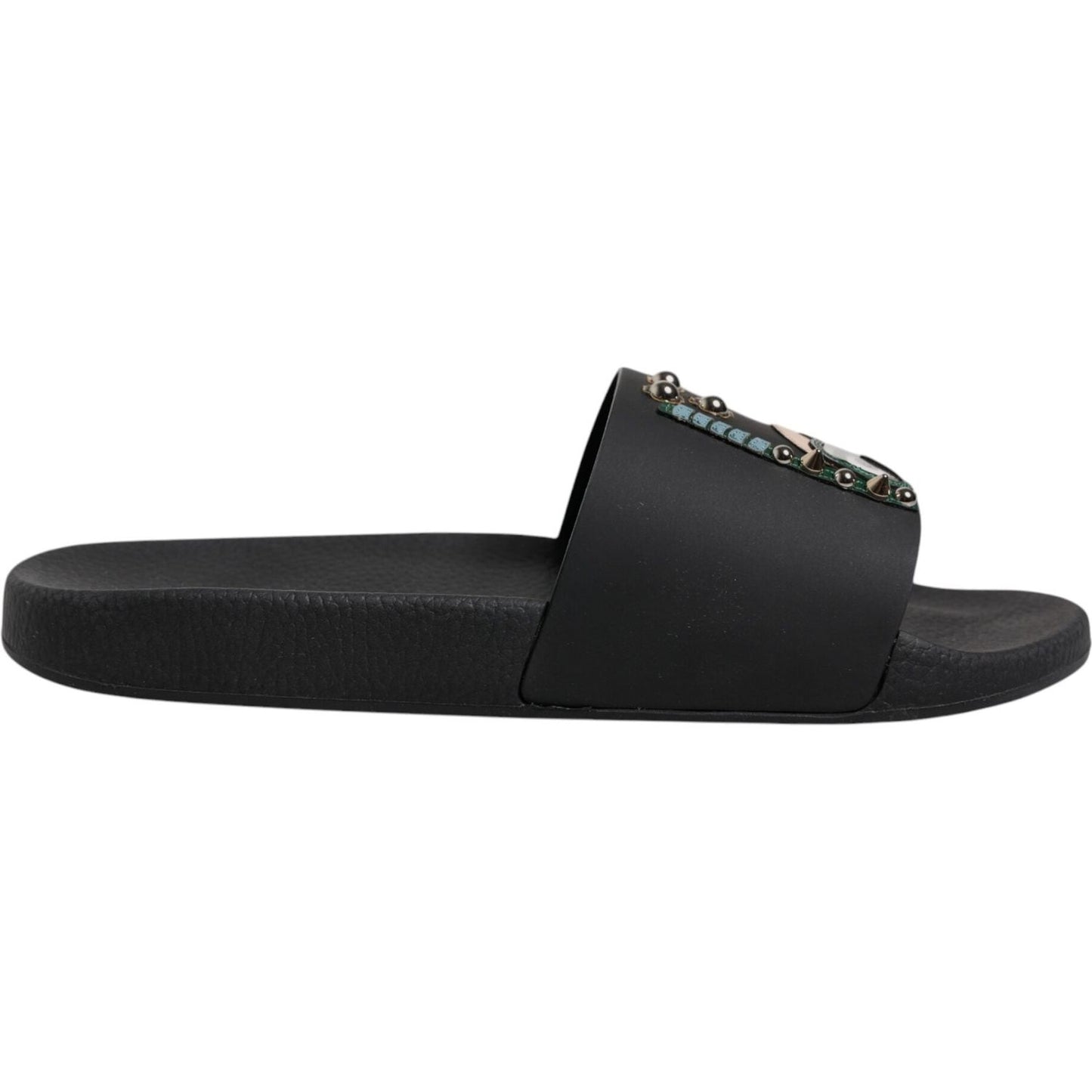 Dolce & Gabbana Black Divers Leather Flats Slides Sandals Beachwear Shoes MV6766-43